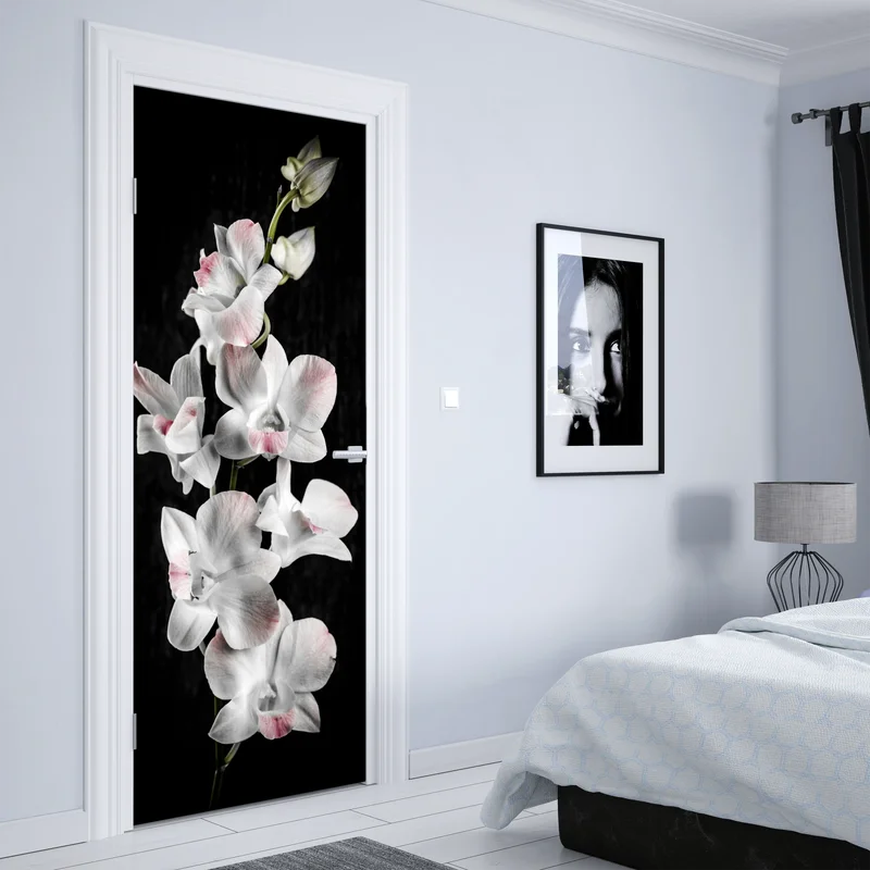 Türaufkleber weiße und rosa orchidee vor schwarzem hintergrund Türaufkleber weiße und rosa orchidee vor schwarzem hintergrund