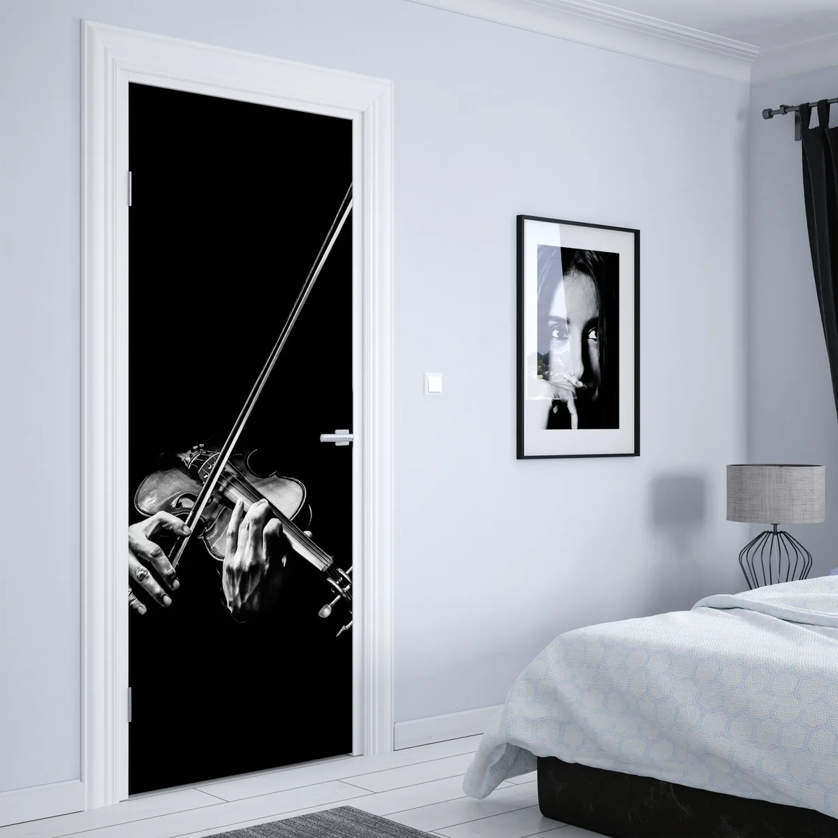 Türaufkleber monochrome hände eines geigers • Türaufkleber bei Wallnifity® Türaufkleber monochrome hände eines geigers • Türaufkleber bei Wallnifity®