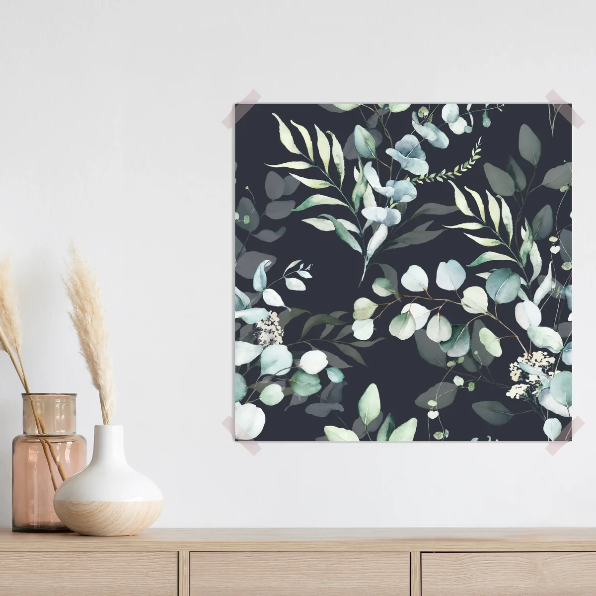 Poster eukalyptus aquarell botanisches muster auf dunklem hintergrund Poster eukalyptus aquarell botanisches muster auf dunklem hintergrund