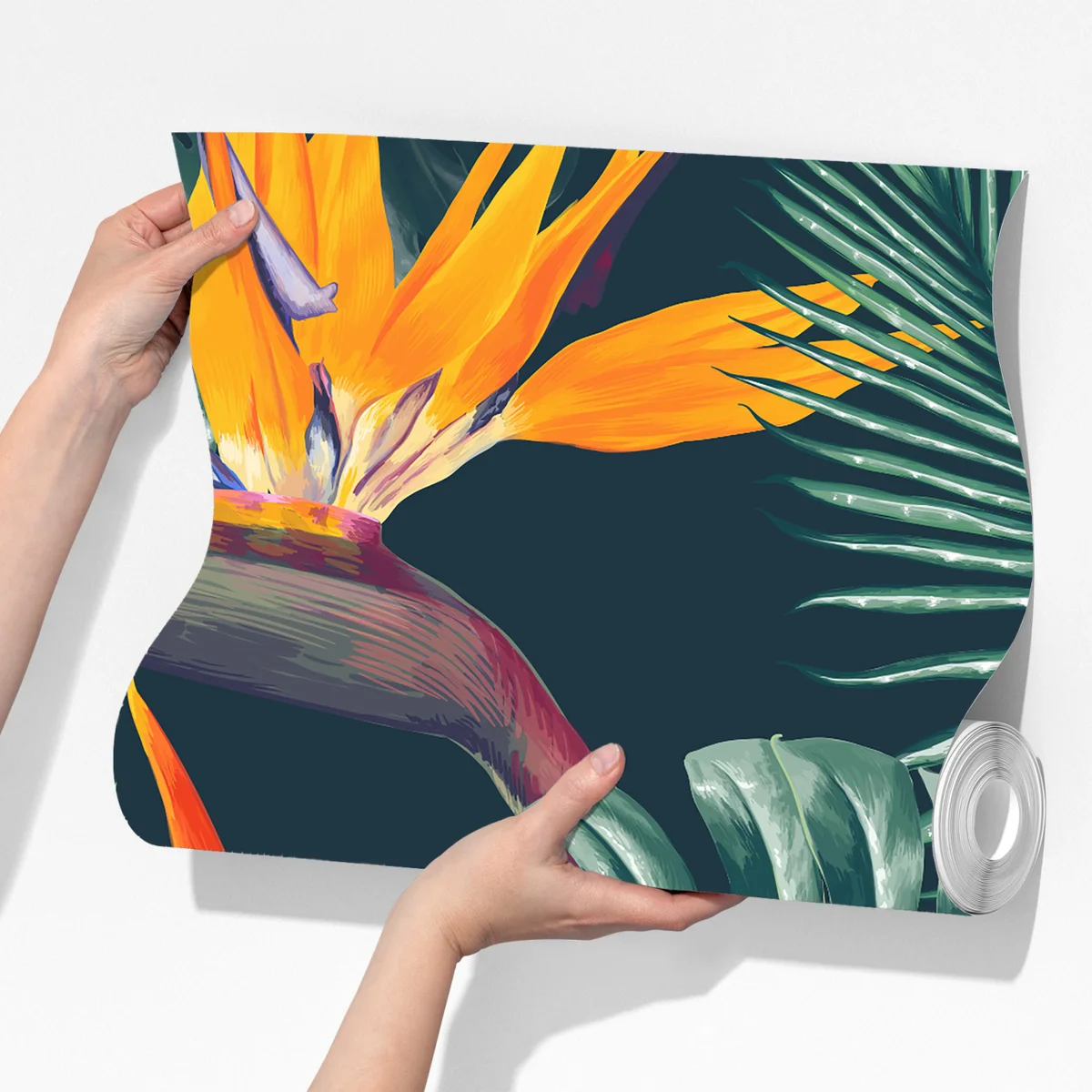 Fototapeta egzotyczny motyw rajskich ptaków i liści monstery Fototapeta egzotyczny motyw rajskich ptaków i liści monstery