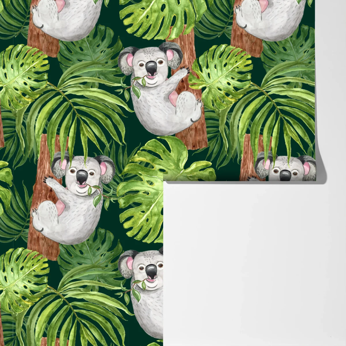 Fototapete niedliches aquarell-koala-muster mit tropischen blättern Fototapete niedliches aquarell-koala-muster mit tropischen blättern