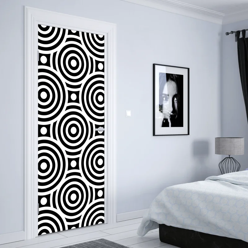Türaufkleber schwarz-weiß muster aus konzentrischen kreisen