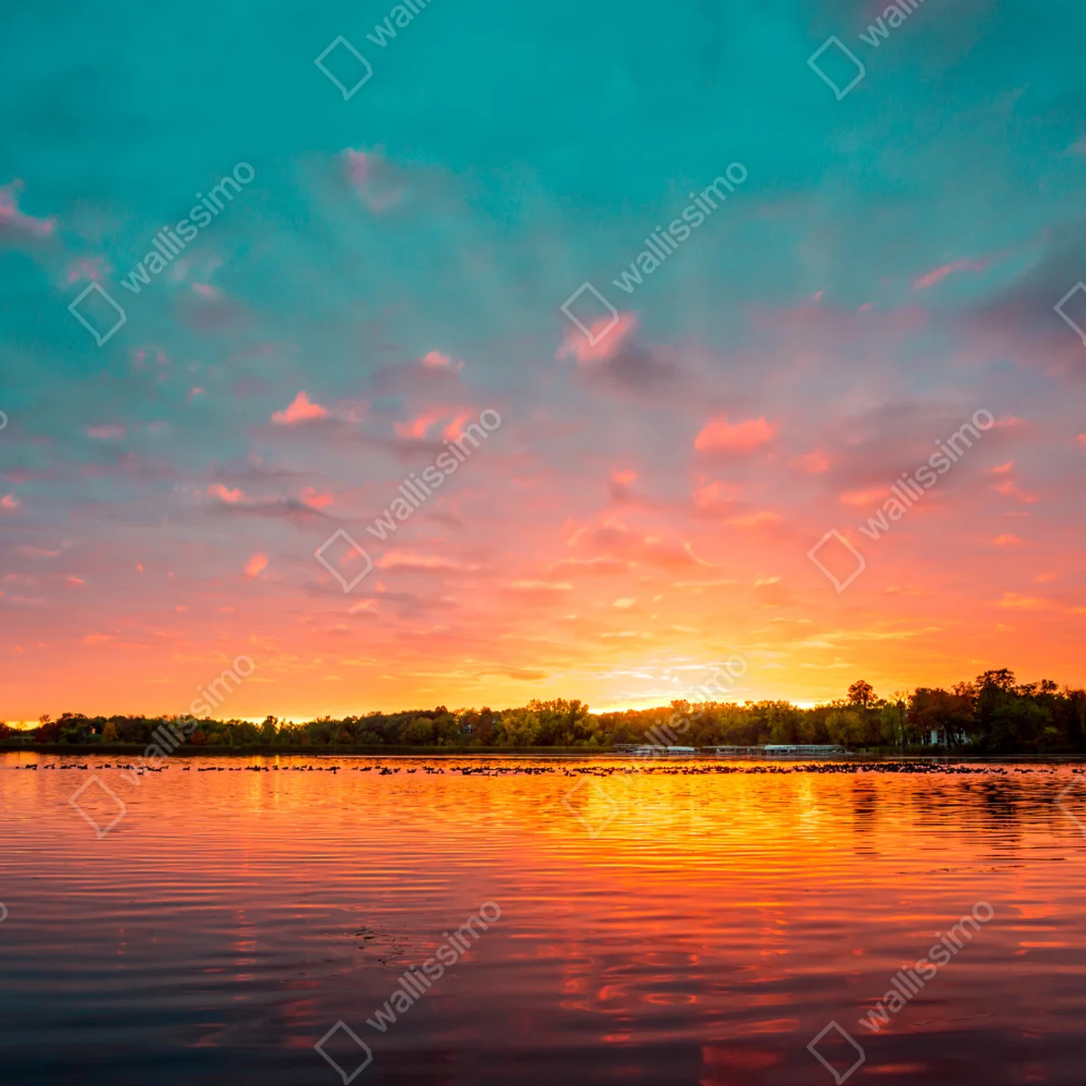 Fensteraufkleber türkisfarbener sonnenuntergang über ruhigem see Fensteraufkleber türkisfarbener sonnenuntergang über ruhigem see