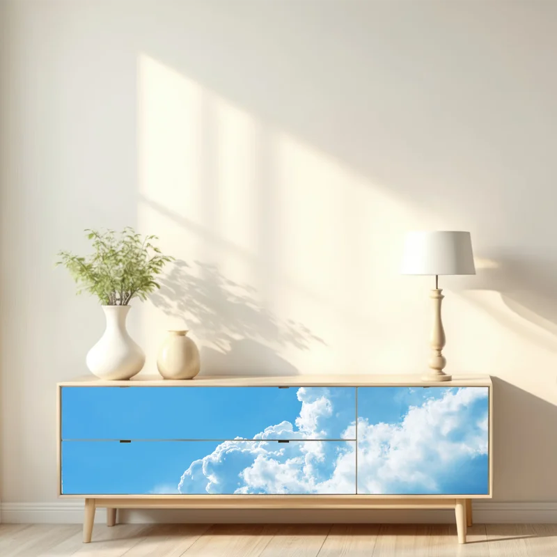 Repositionierbarer Aufkleber sanfter blauer himmel mit fluffigen wolken