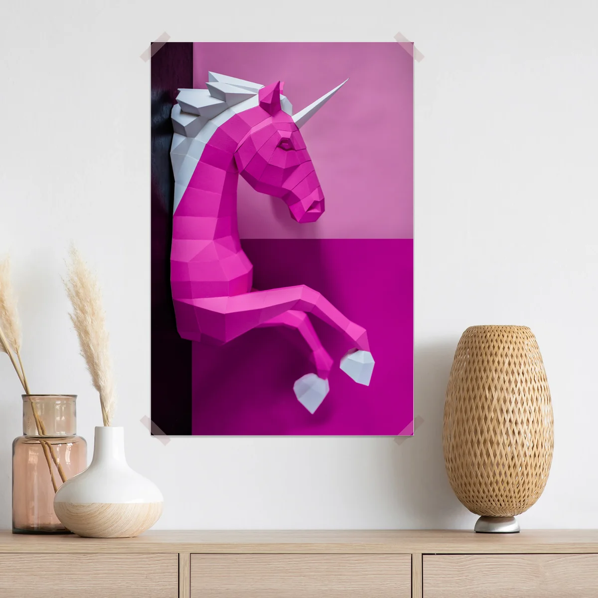 Poster rosa geometrisches einhorn wanddekoration Poster rosa geometrisches einhorn wanddekoration