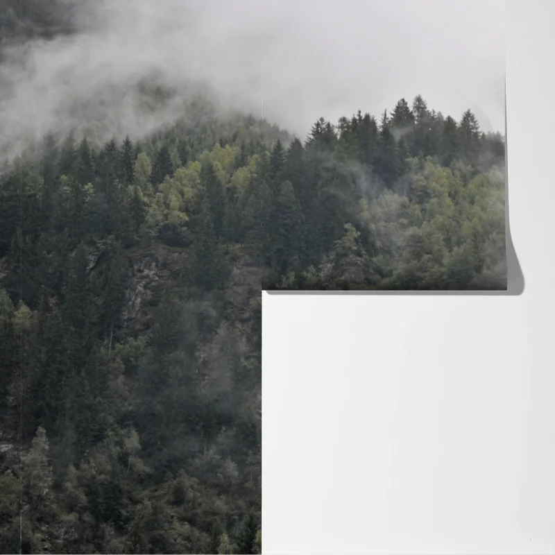 Fototapete nebliger wasserfall im bergwald Fototapete nebliger wasserfall im bergwald