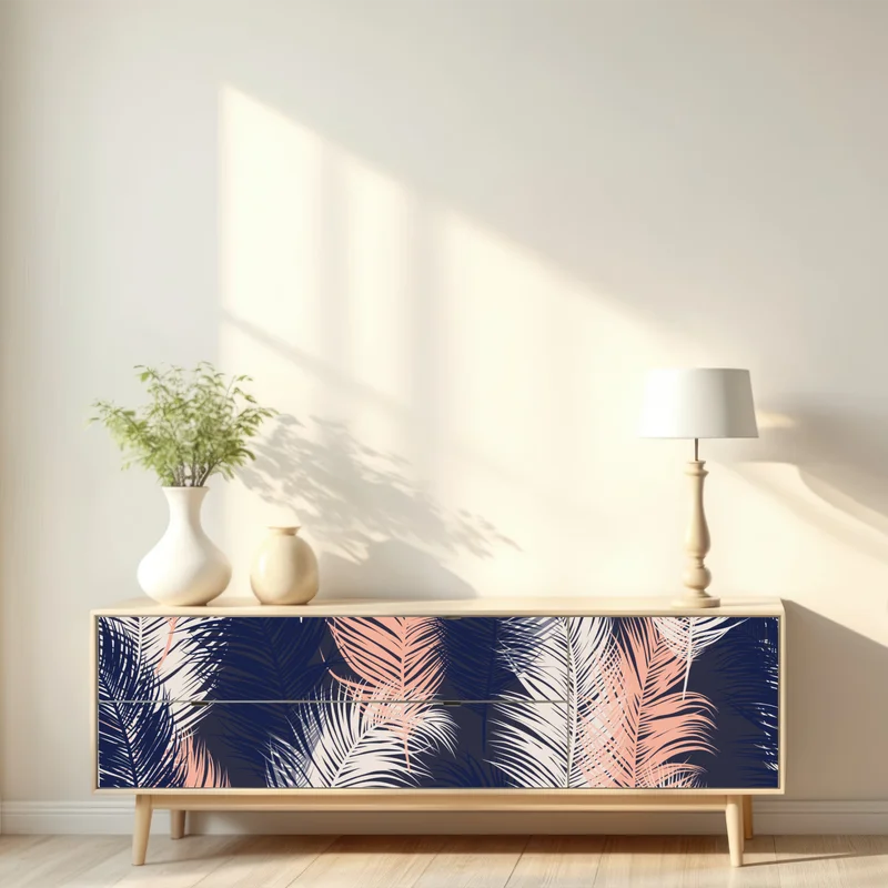 Repositionierbarer Aufkleber federmuster in marineblau und rosa