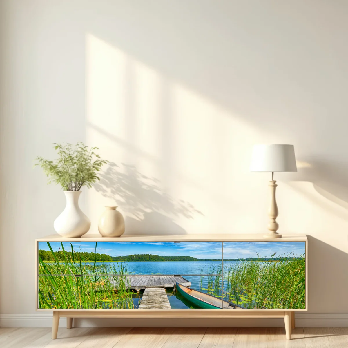 Repositionierbarer Aufkleber ruhiger sommersee in Masuren Repositionierbarer Aufkleber ruhiger sommersee in Masuren