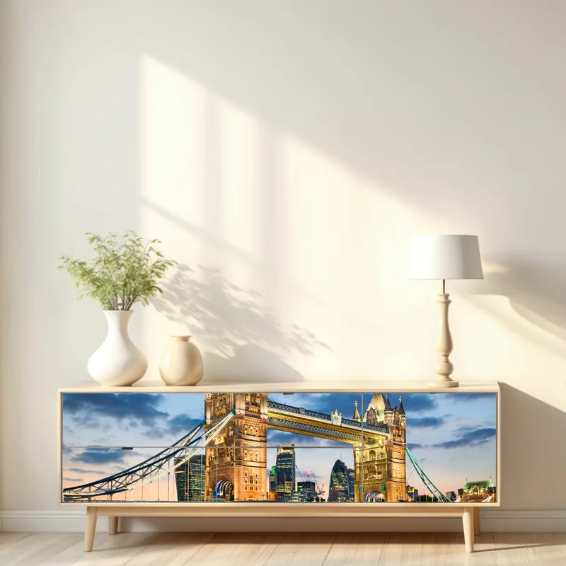 Repositionierbarer Aufkleber Tower Bridge bei dämmerung, London skyline