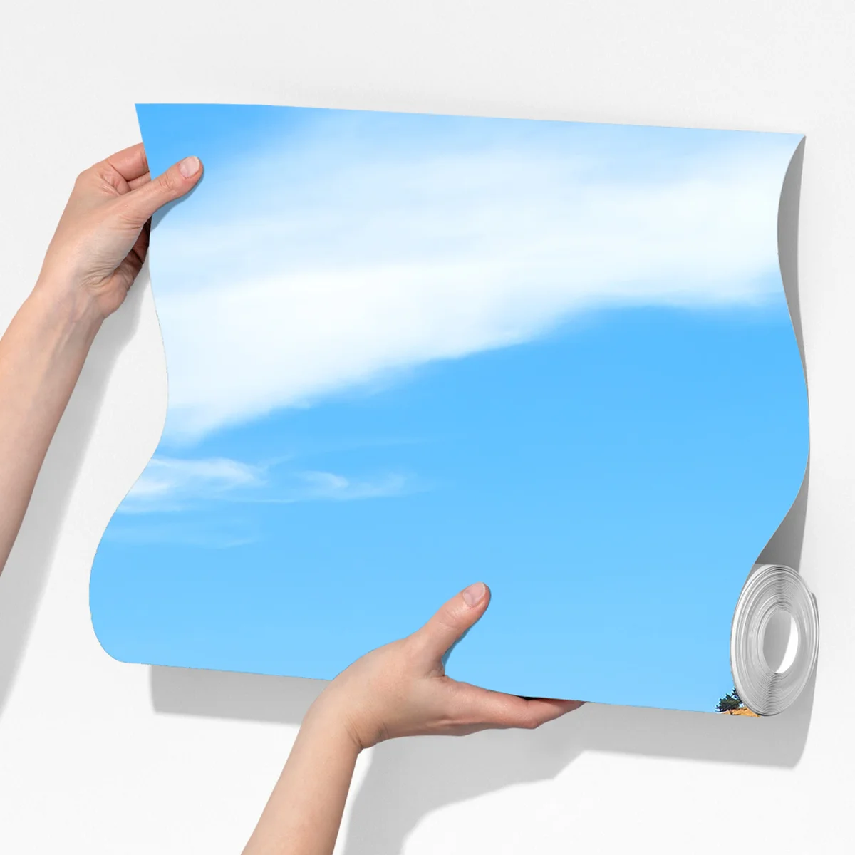 Fototapete sonnige bucht mit hügeligem küstendorf Fototapete sonnige bucht mit hügeligem küstendorf