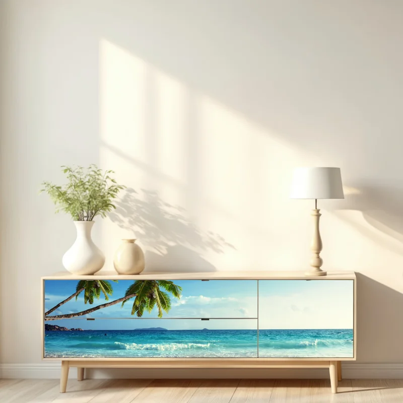 Repositionierbarer Aufkleber tropischer Karibikstrand bei sonnenuntergang Repositionierbarer Aufkleber tropischer Karibikstrand bei sonnenuntergang