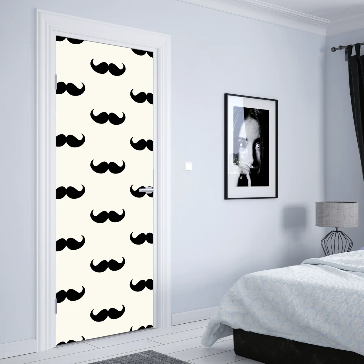 Türaufkleber schwarzes schnurrbartmuster auf beigem hintergrund Türaufkleber schwarzes schnurrbartmuster auf beigem hintergrund