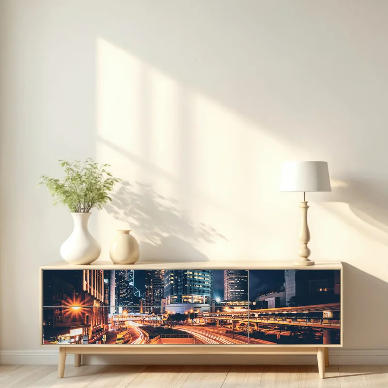 Repositionierbarer Aufkleber nächtliche lichtspuren über der stadtautobahn