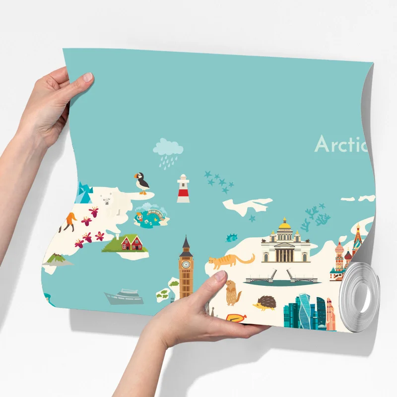 Fototapete bunte illustrierte weltkarte für kinder Fototapete bunte illustrierte weltkarte für kinder