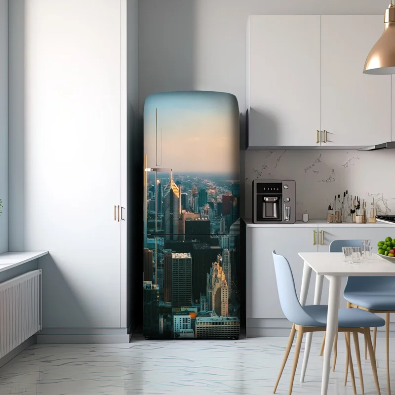 Kühlschrankaufkleber Chicago skyline bei sonnenuntergang
