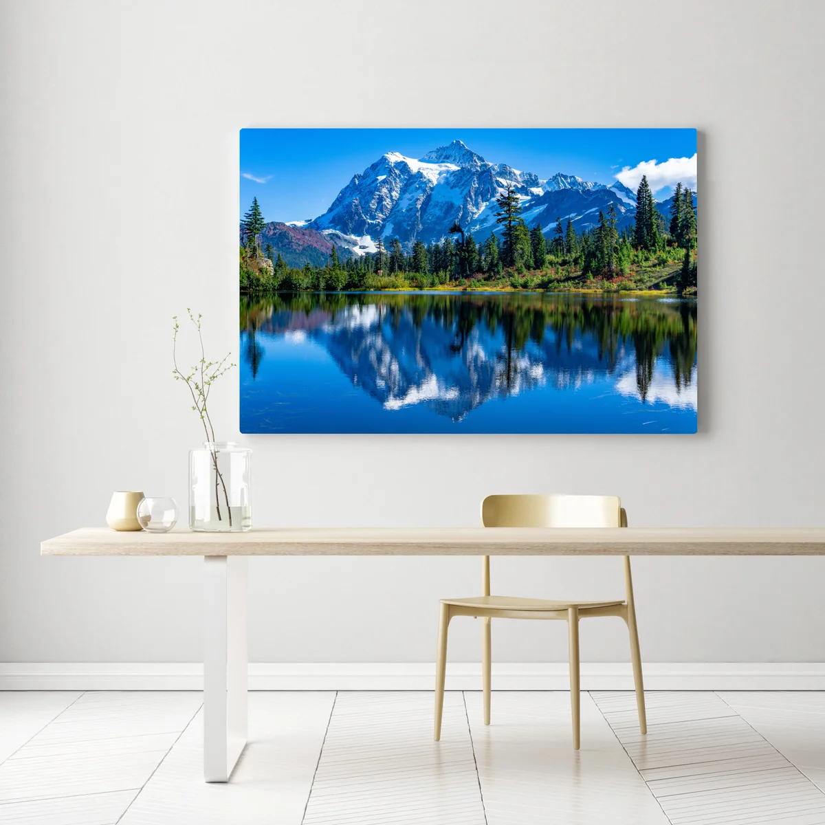 Leinwandbild majestätische bergspiegelung über dem see Leinwandbild majestätische bergspiegelung über dem see