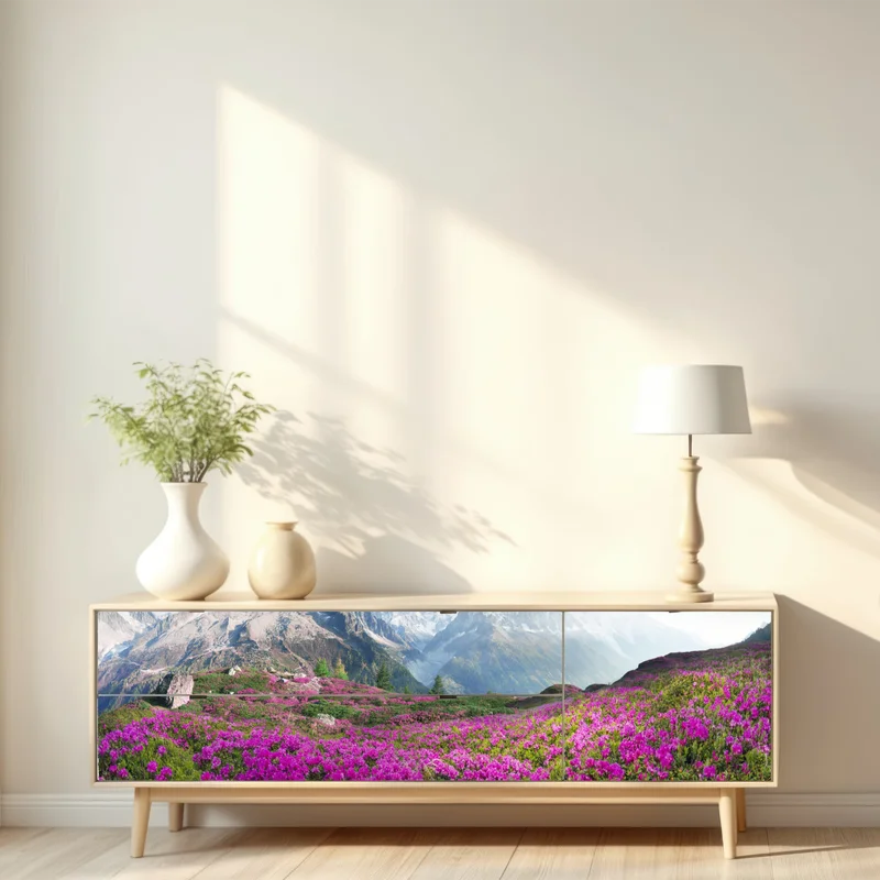 Repositionierbarer Aufkleber alpine rhododendronwiese bei Mont Blanc