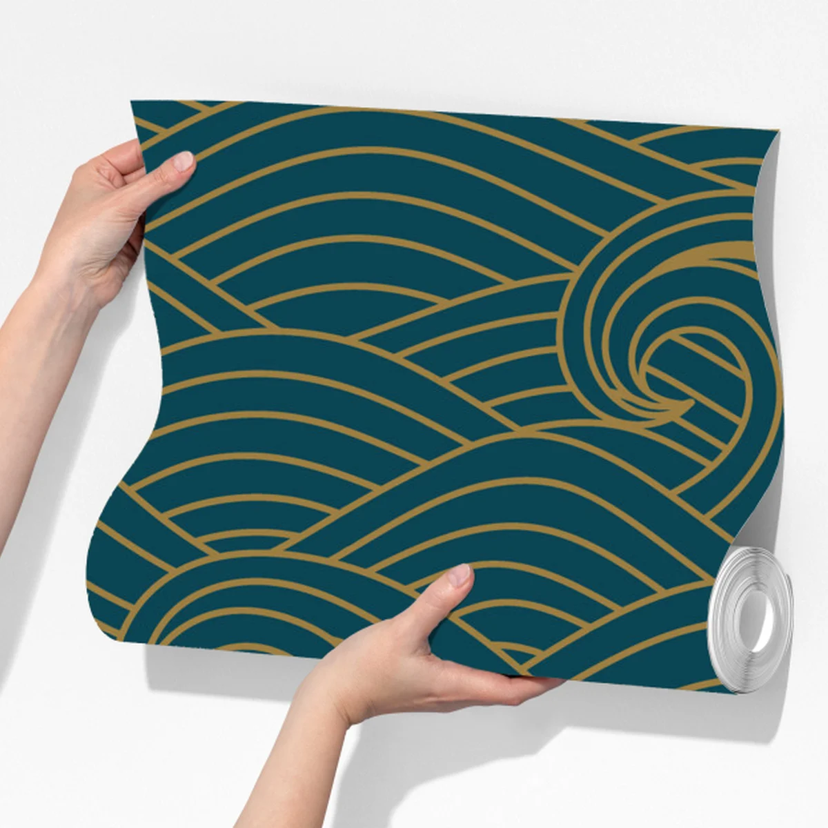 Fototapeta turkusowy wzór fal ze złotymi liniami Fototapeta turkusowy wzór fal ze złotymi liniami