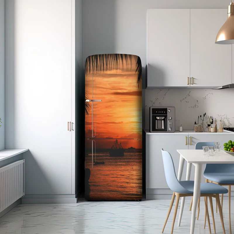 Kühlschrankaufkleber tropischer sonnenuntergang am meer