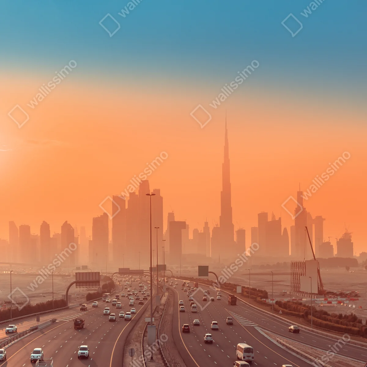 Poster Dubai skyline bei sonnenaufgang Poster Dubai skyline bei sonnenaufgang