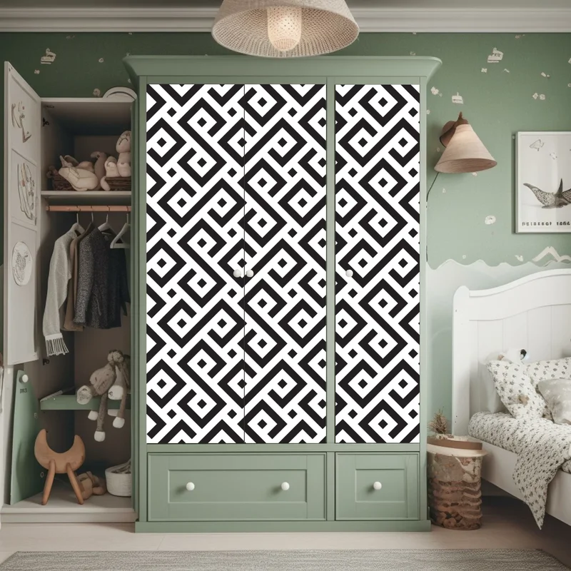 Schrankaufkleber zeitloses schwarz-weiß geometrisches muster