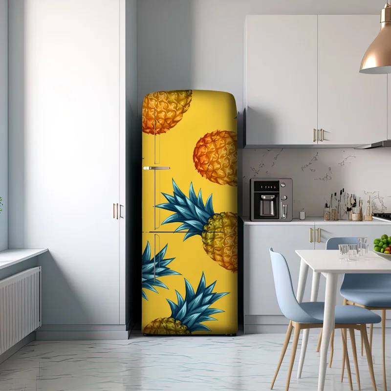 Kühlschrankaufkleber tropisches ananasmuster auf gelbem hintergrund