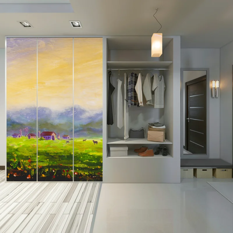 Schrankaufkleber sonnenaufgang über der sommerwiese Schrankaufkleber sonnenaufgang über der sommerwiese