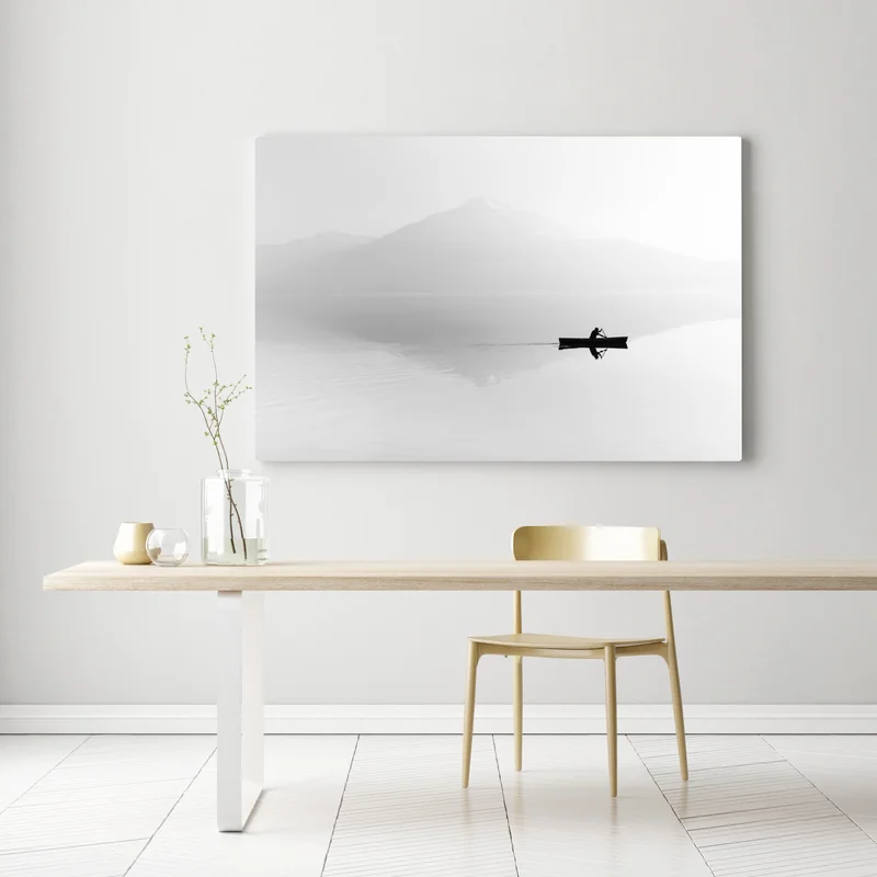 Leinwandbild einsamer ruderer auf einem nebligen see Leinwandbild einsamer ruderer auf einem nebligen see