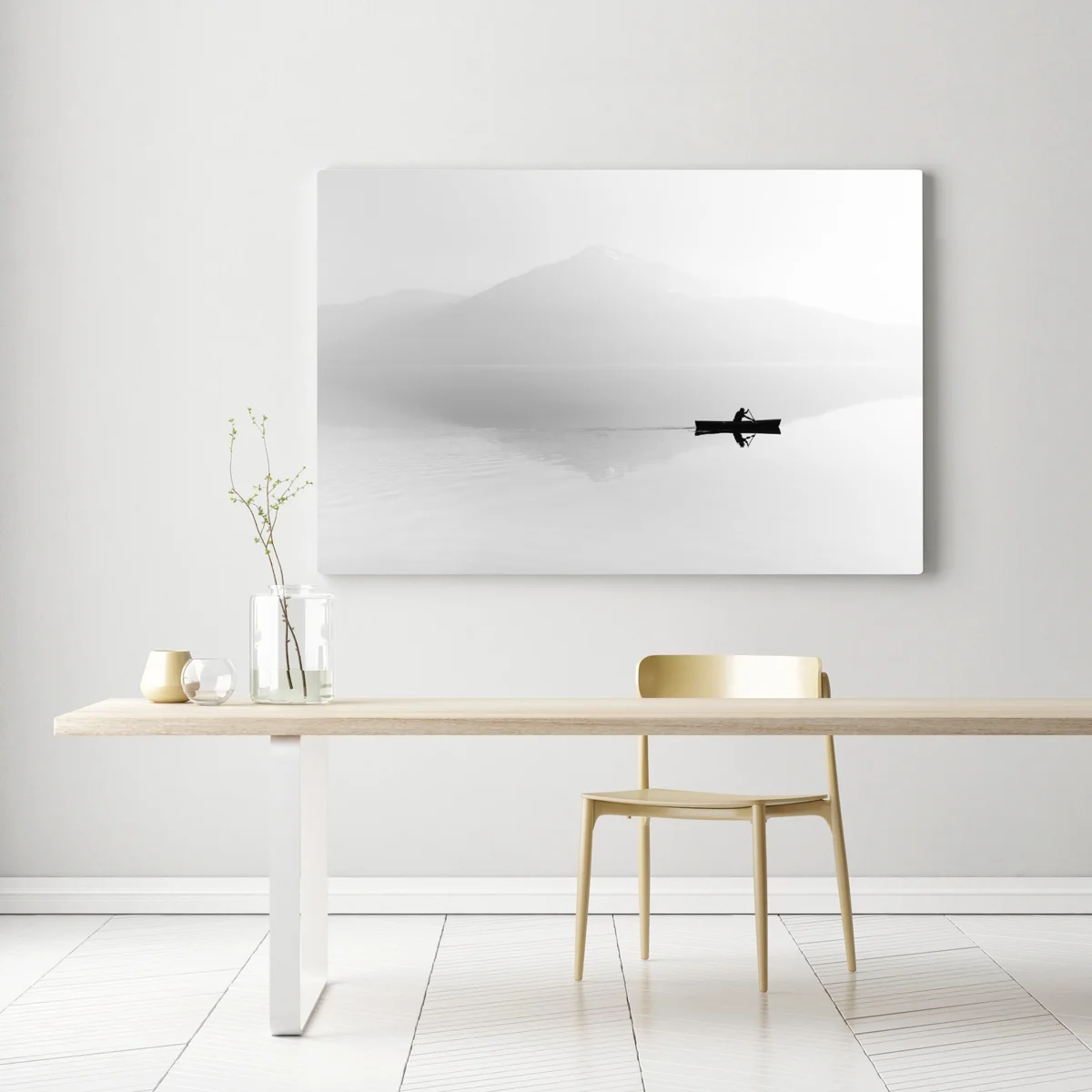 Leinwandbild einsamer ruderer auf einem nebligen see Leinwandbild einsamer ruderer auf einem nebligen see