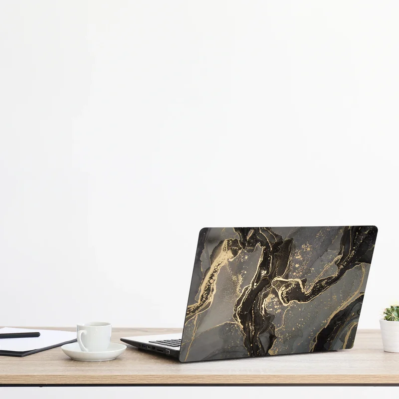 Laptop-Aufkleber luxuriöser schwarz-goldener marmor abstrakt