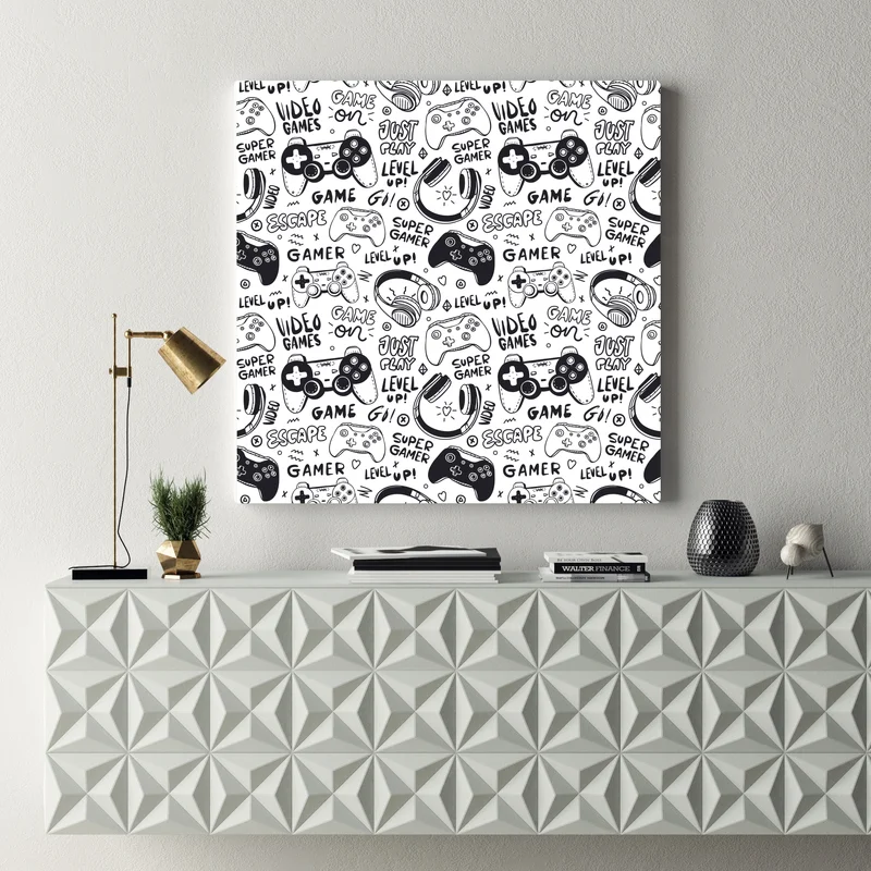 Leinwandbild doodle-muster mit videospiel-controllern Leinwandbild doodle-muster mit videospiel-controllern