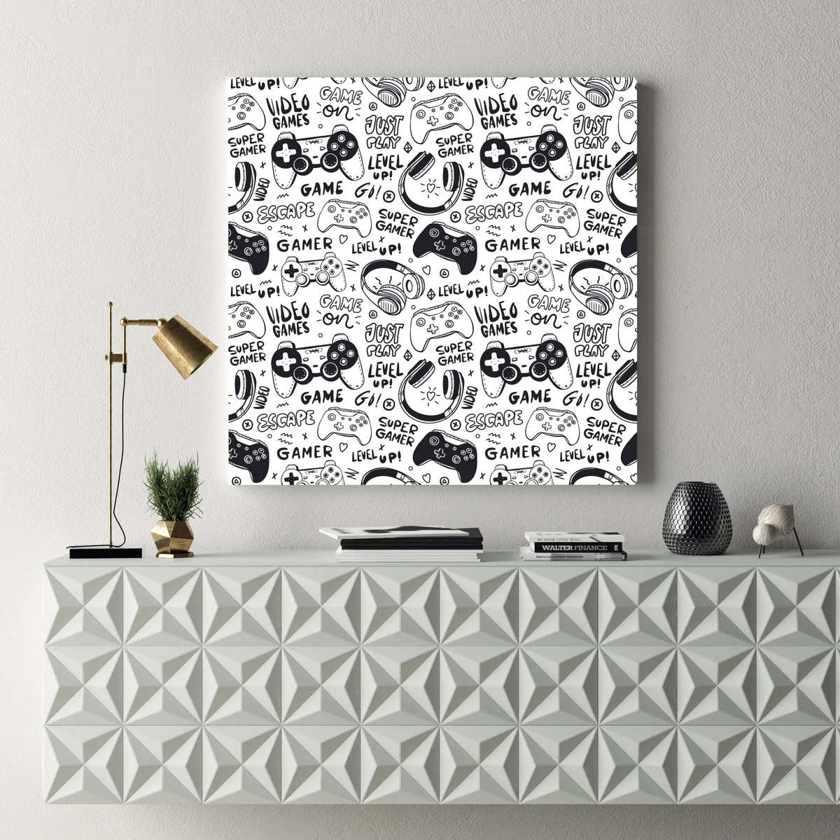 Leinwandbild doodle-muster mit videospiel-controllern Leinwandbild doodle-muster mit videospiel-controllern