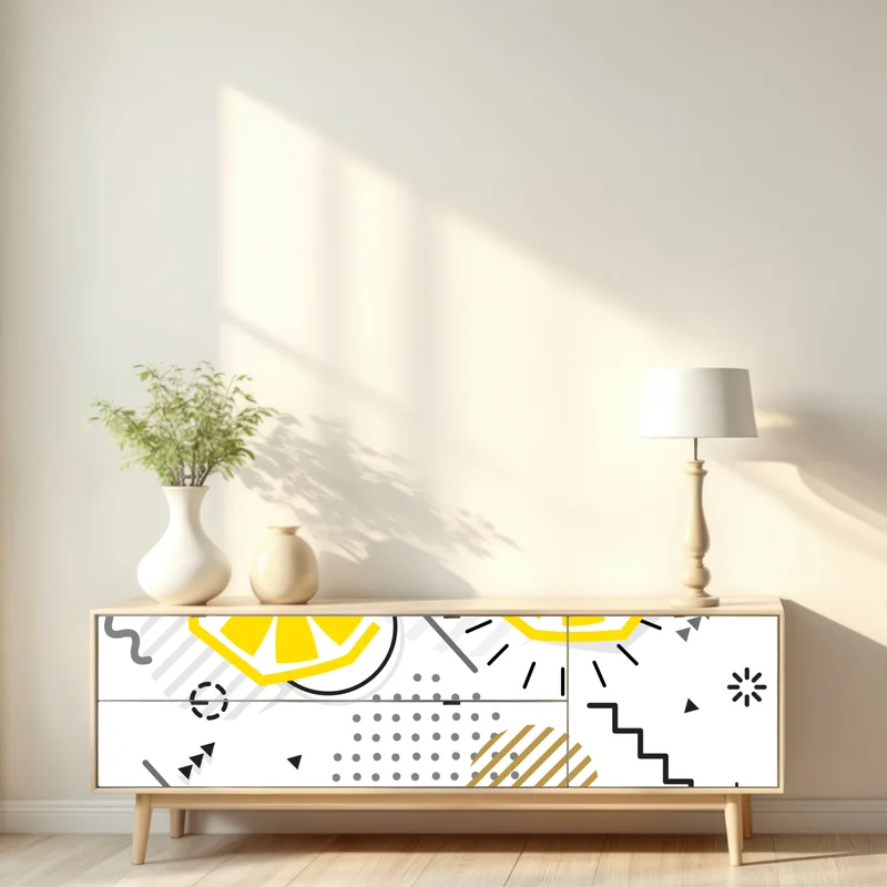 Repositionierbarer Aufkleber leuchtendes zitrus geometrisches muster