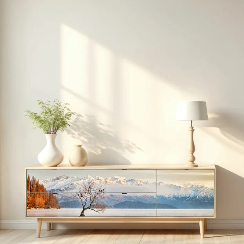 Repositionierbarer Aufkleber einsamer baum am see Wanaka