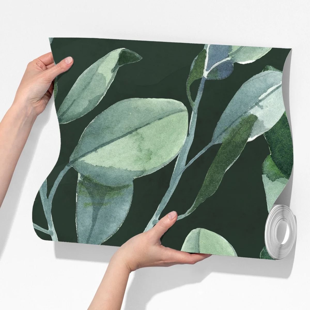 Fototapeta wzór akwarelowy z liśćmi eukaliptusa na ciemnozielonym tle Fototapeta wzór akwarelowy z liśćmi eukaliptusa na ciemnozielonym tle