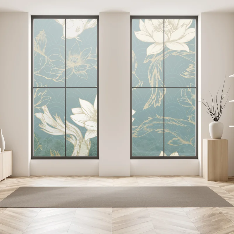 Fensteraufkleber orientalisches koi- und lotosmuster in türkis und gold