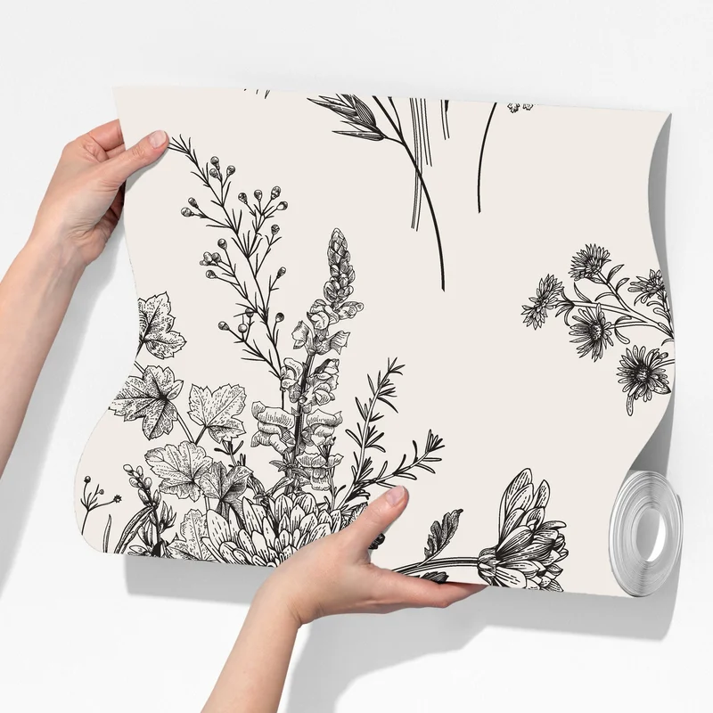 Fototapeta klasyczny czarno-biały wzór kwiatowy Fototapeta klasyczny czarno-biały wzór kwiatowy