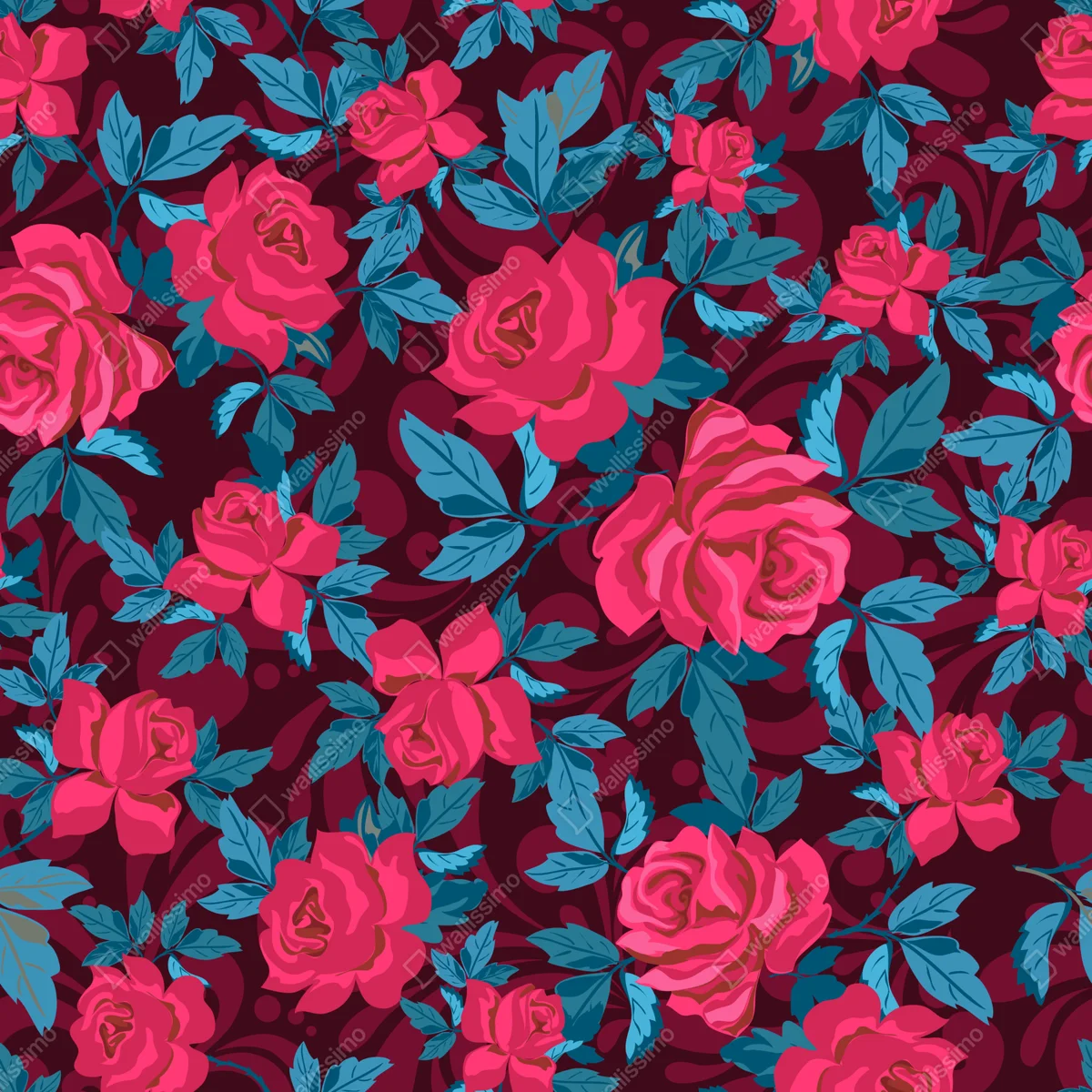 Fototapete vintage rosenmuster in rosa und türkis Fototapete vintage rosenmuster in rosa und türkis