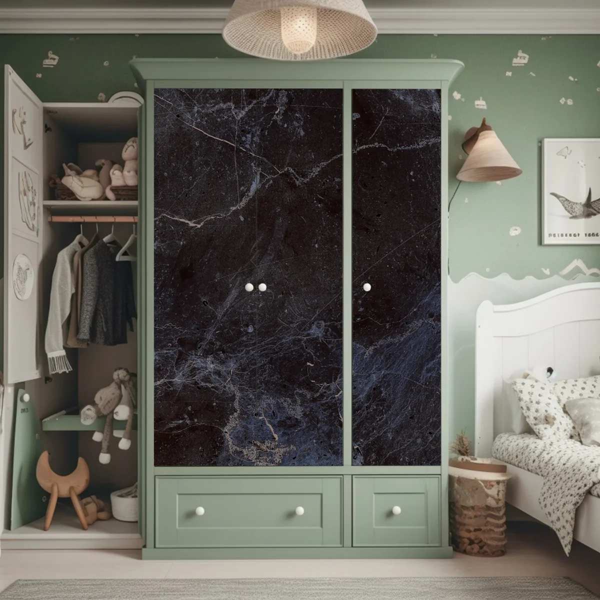 Schrankaufkleber dunkle marmortextur mit blauen adern Schrankaufkleber dunkle marmortextur mit blauen adern