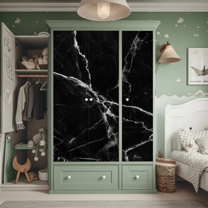 Schrankaufkleber schwarzer marmor mit weißen adern