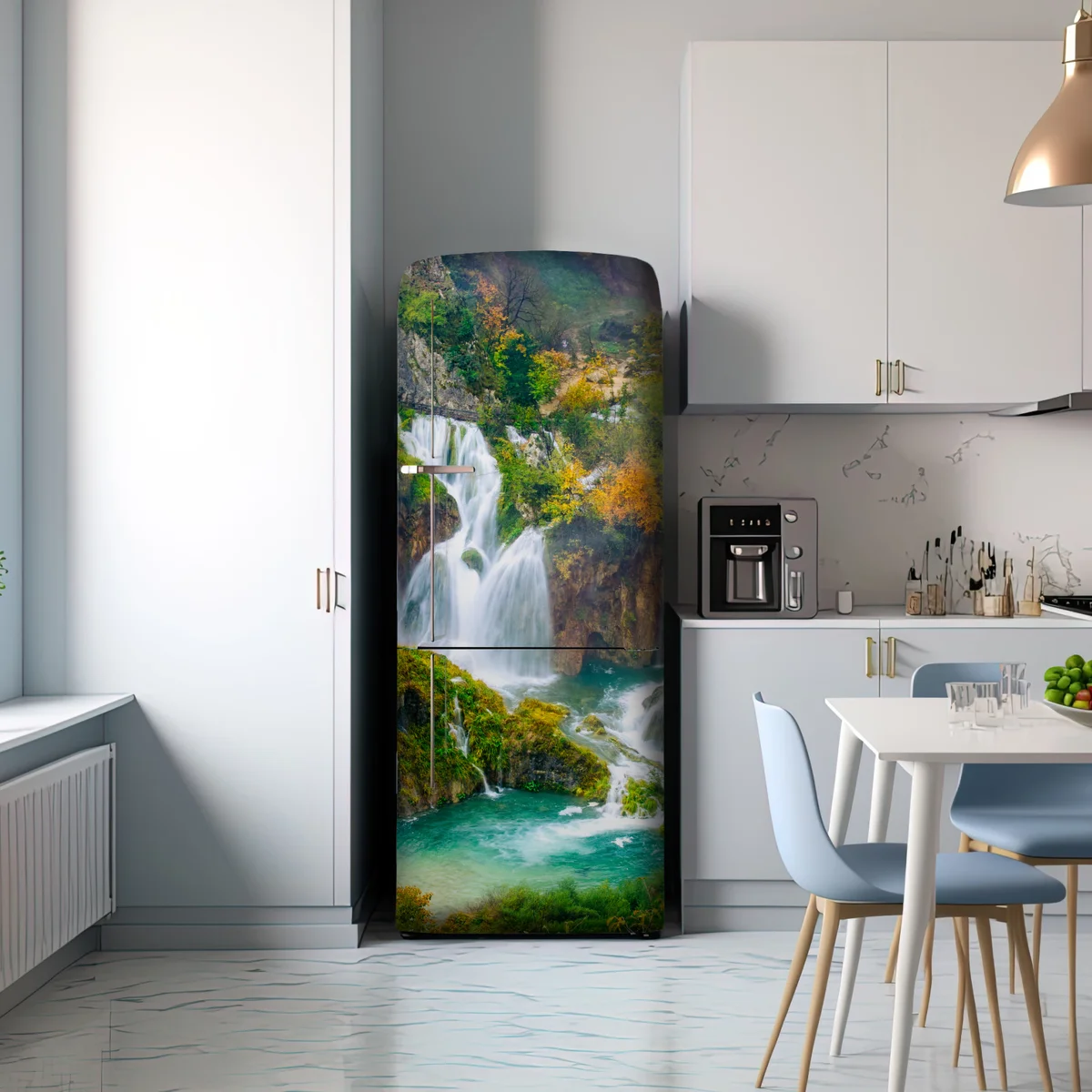 Kühlschrankaufkleber türkisfarbener wasserfall im herbst Kühlschrankaufkleber türkisfarbener wasserfall im herbst