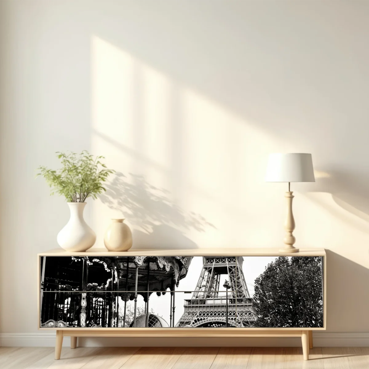 Repositionierbarer Aufkleber Eiffelturm und karussell in Paris Repositionierbarer Aufkleber Eiffelturm und karussell in Paris