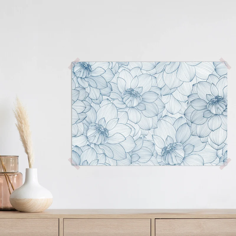 Poster zartes blaues blumenlinienmuster Poster zartes blaues blumenlinienmuster