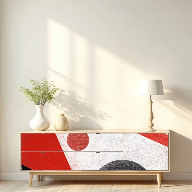 Repositionierbarer Aufkleber geometrische abstraktion in rot und schwarz