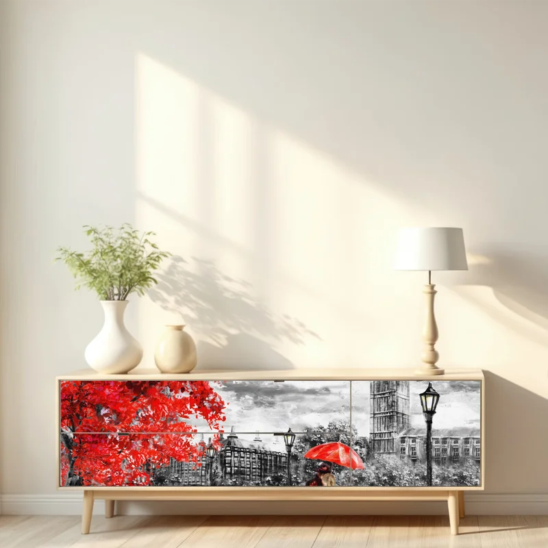 Repositionierbarer Aufkleber romantischer regnerischer abend in London