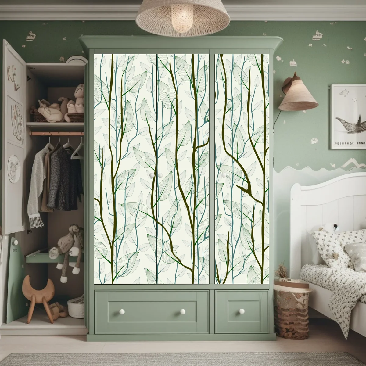 Schrankaufkleber zartes muster mit blättern und zweigen Schrankaufkleber zartes muster mit blättern und zweigen