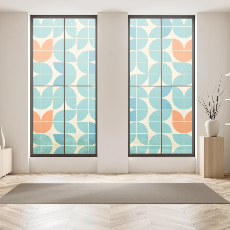 Fensteraufkleber retro geometrisches fliesenmuster in türkis und orange