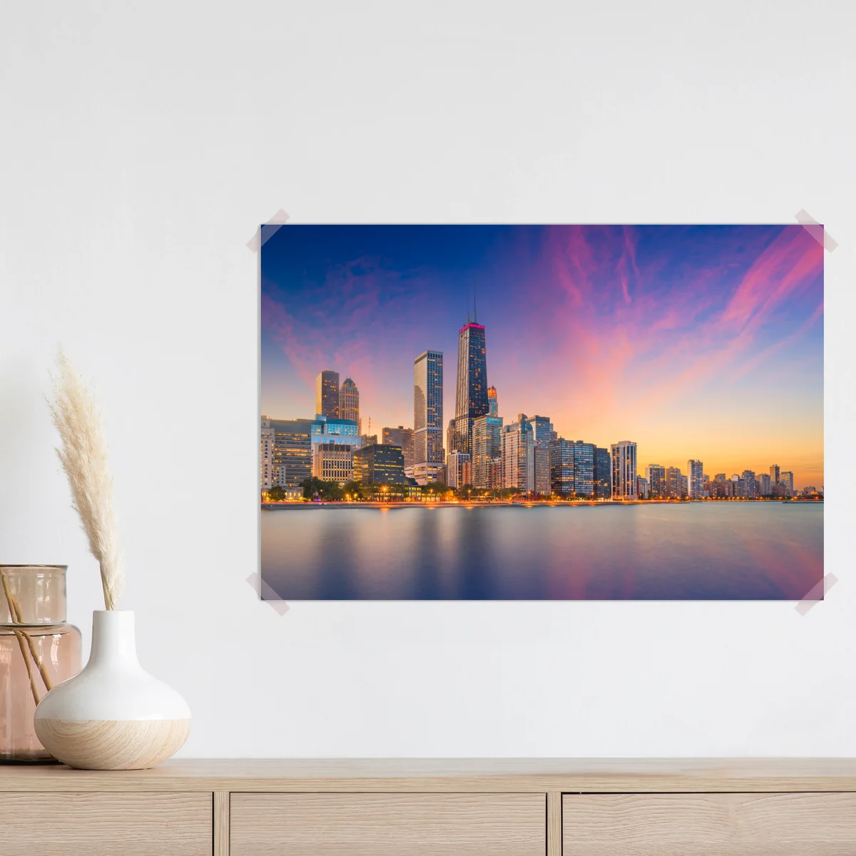 Poster Chicago skyline bei dämmerung Poster Chicago skyline bei dämmerung