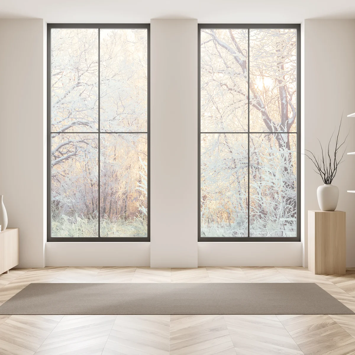 Fensteraufkleber wintersonne im verschneiten wald Fensteraufkleber wintersonne im verschneiten wald