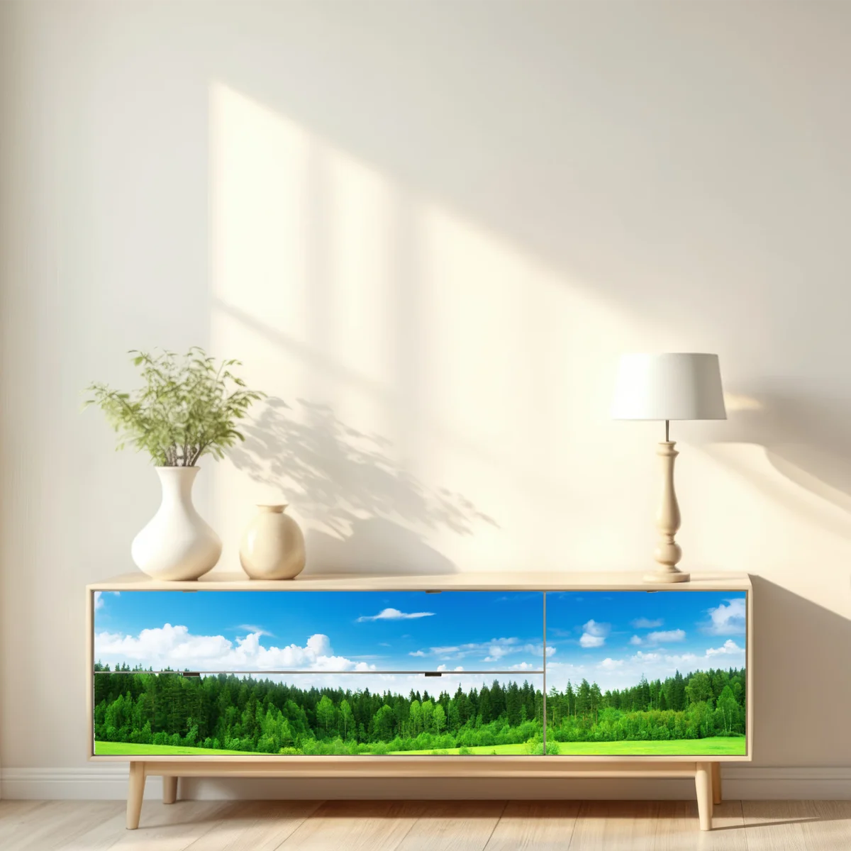 Repositionierbarer Aufkleber frühlingswiese unter blauem himmel Repositionierbarer Aufkleber frühlingswiese unter blauem himmel